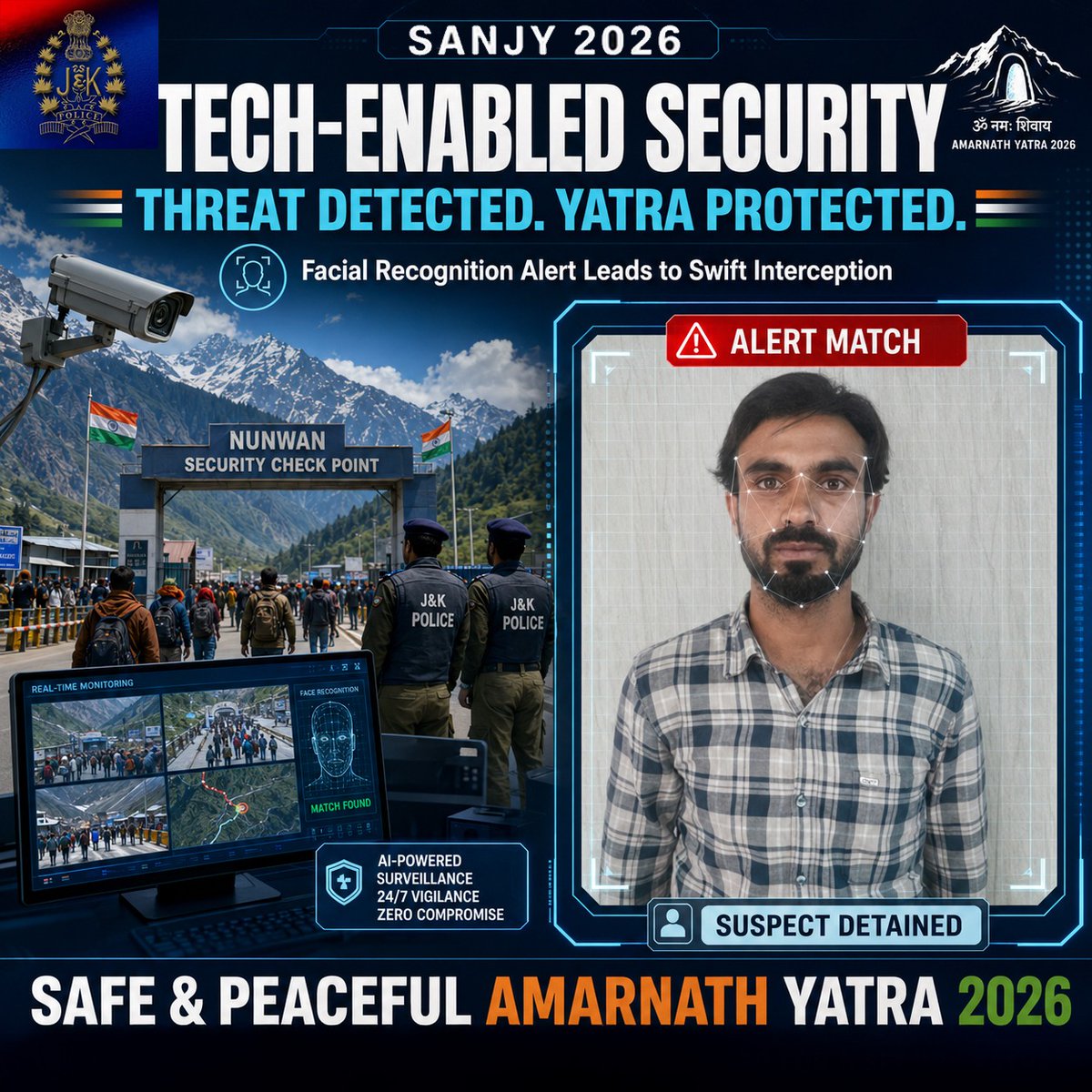 Safiyam49937636's tweet photo. Technology strengthening security for a safer pilgrimage. Enhanced surveillance and vigilant coordination continue to support a secure and peaceful Amarnath Yatra 2026. 🇮🇳📷 #AmarnathYatra2026 #SafeYatra #Security #JammuAndKashmir #Technology https://t.co/DpyMypOFJm