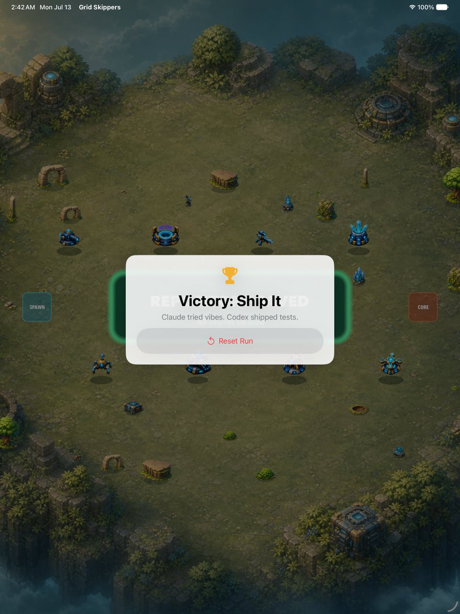 JonBMcGuire's tweet photo. @thsottiaux I am building a fun tower defense game. 5.6 Sol has been great an implementing some new IOS 27 stuff I have been trying out. https://t.co/thGOi9Ue1G