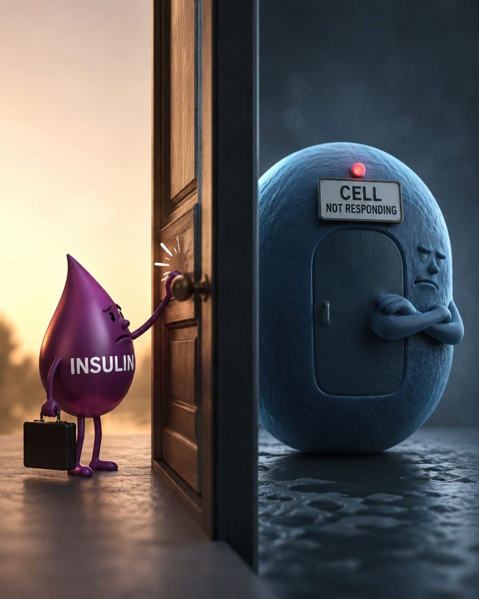 seriouslysuvam's tweet photo. Imagine knocking on someone's door 20 times a day. Eventually they'll stop answering. That's exactly what happens when insulin has to keep knocking on your cells. The problem isn't insulin. It's the constant demand for it.
#insulinresistance https://t.co/7nNWQnjcJN