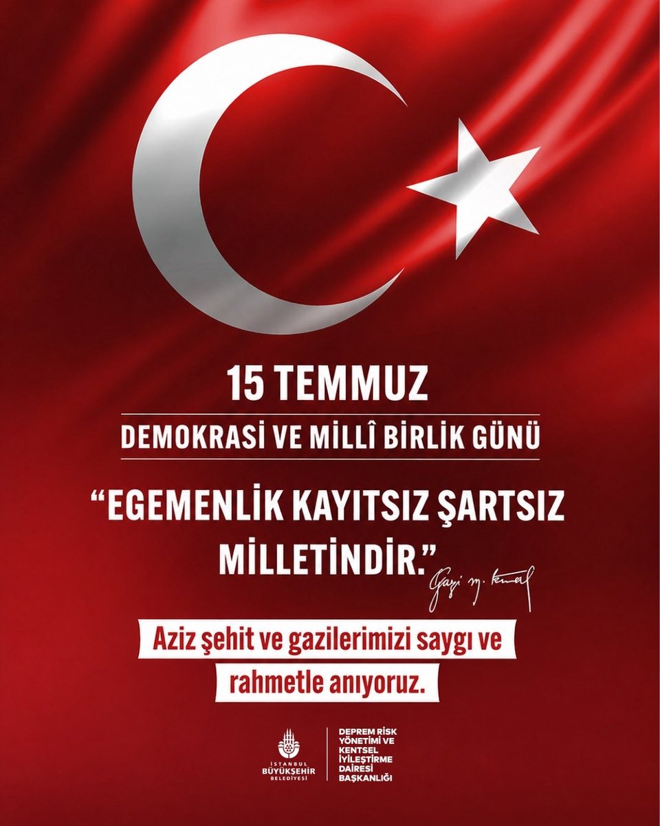 ibbdonusum's tweet photo. “Egemenlik kayıtsız şartsız milletindir.”

15 Temmuz Demokrasi ve Millî Birlik Günü’nde aziz şehit ve gazilerimizi saygı ve rahmetle anıyoruz. https://t.co/Gbh6A79gAq