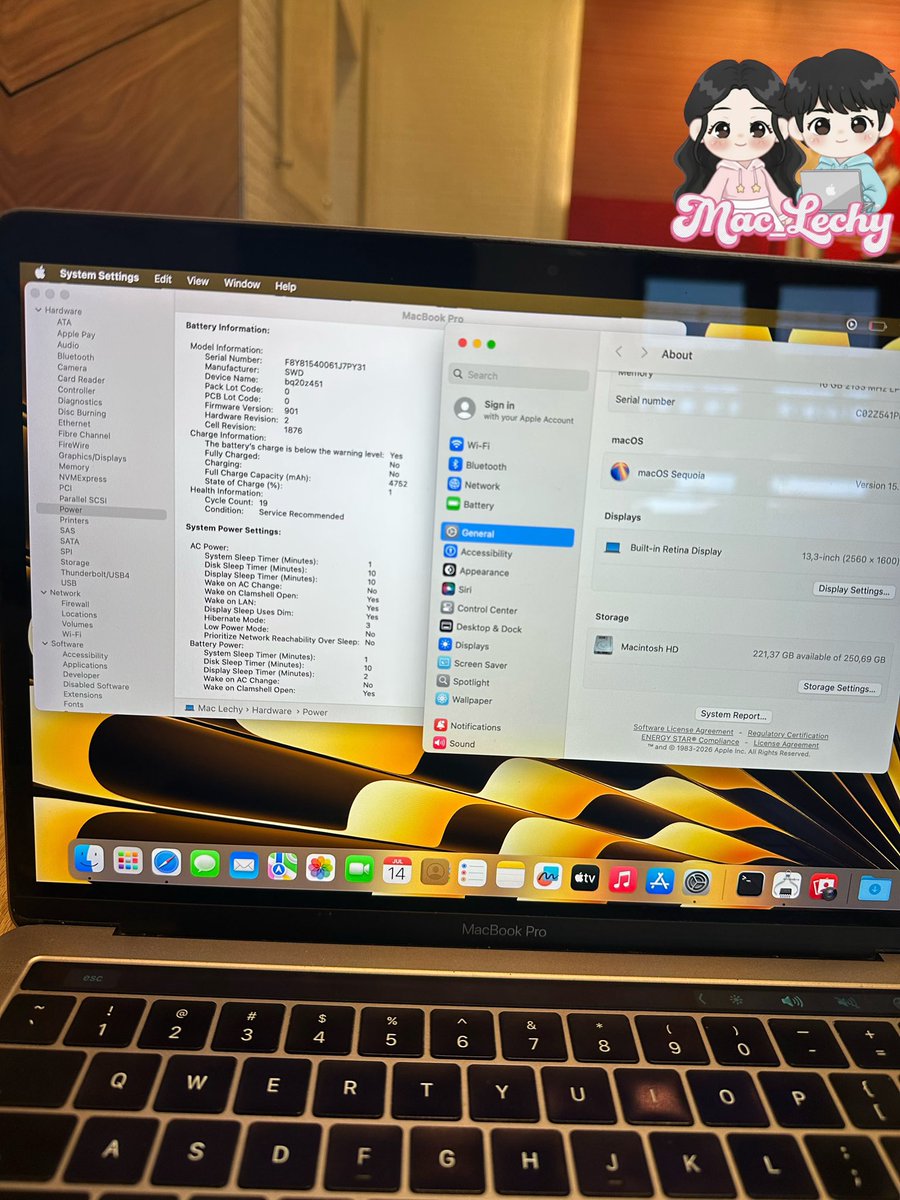 Mac_Lechy's tweet photo. Macbook Pro touchbar 2019 i5 ram 16 GB SSD 256 gb 4 Thunderbolts

6.000.000 jt NETT

✅Baterai cc service awet 3-5jam 4752 MAH 
✅Minus salah 1 port tidak bisa,3 lainnya normal bisa
✅Fungsional lain Normalsemua
✅Kelengkapan Unit Charger Free Tas&amp; Office

t. wts Macbook pro 2019 https://t.co/hihwtscjUk