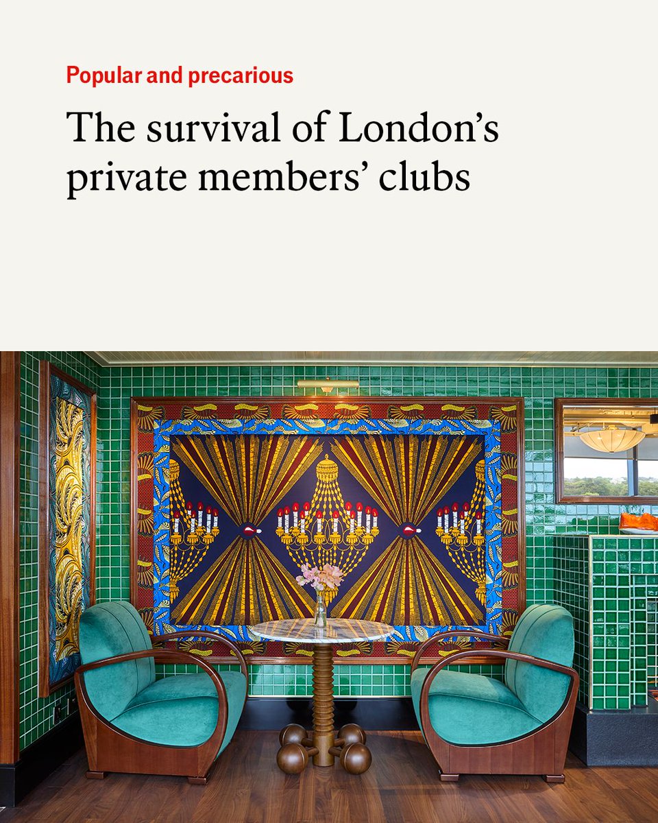 TheEconomist's tweet photo. London has long been a city of private clubs. They started as a home from home for aristocrats and politicians in the 18th century; today they are booming again. However, setting up and scaling these exclusive spaces is a tricky task https://t.co/6uRnYfx6E6

Photo: Alex James/Lighthouse Social