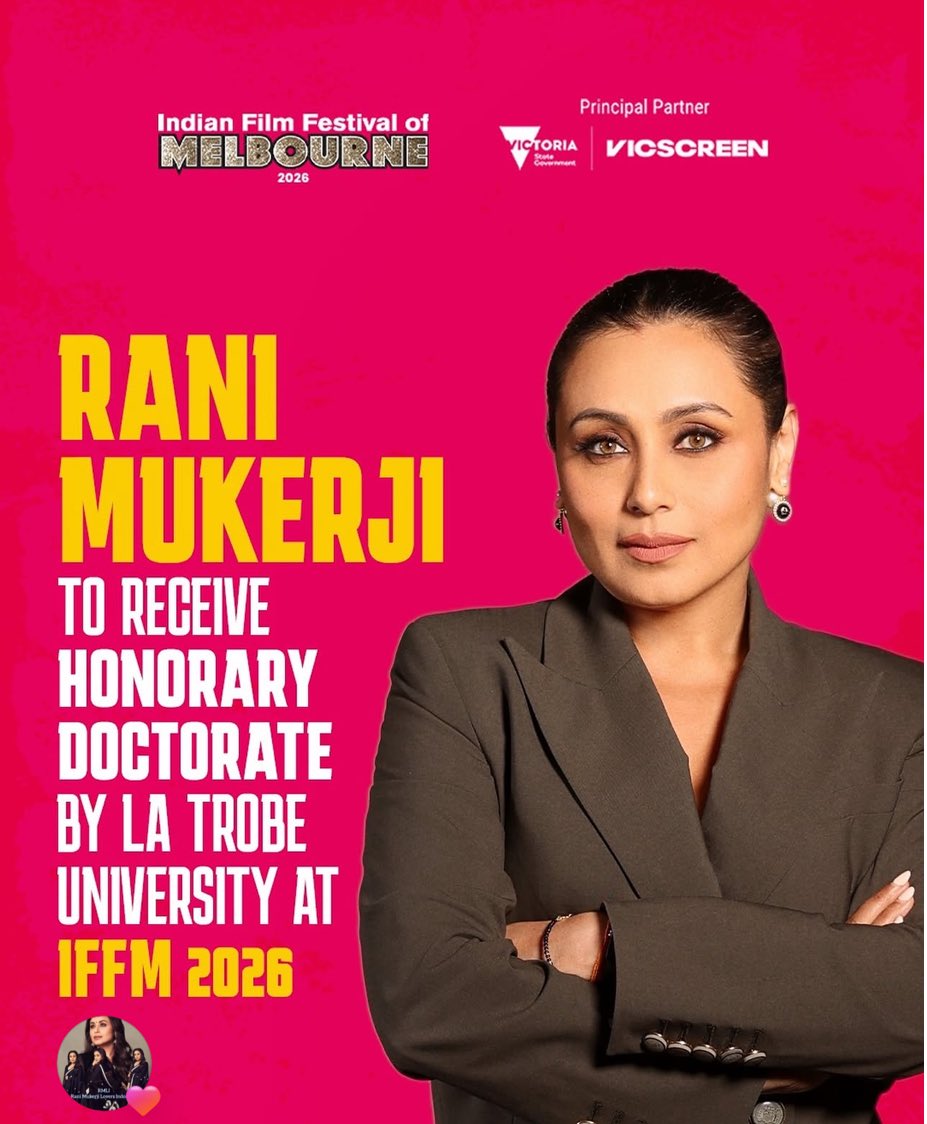QueensGuard96's tweet photo. Say hi to Dr. Rani Mukerji 

Rani Mukerji To Receive Honorary Doctorate At 2026 Indian Film Festival Of Melbourne

What an honor !! Proud ! #RaniMukerji #RaniMukherjee https://t.co/CjAW4c3zNE