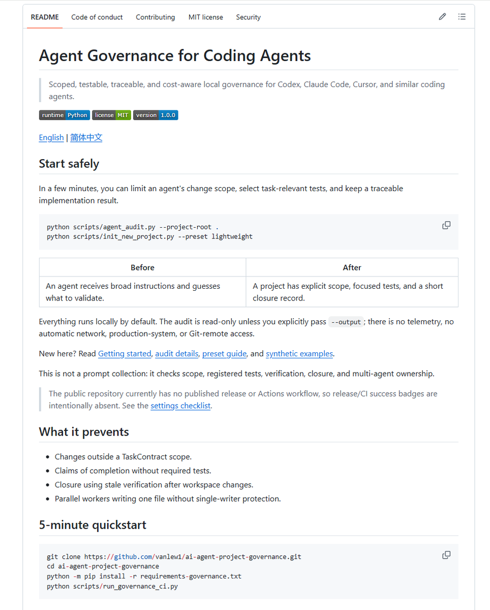 1_Starlight1's tweet photo. Codex is astonishingly capable. I used it to build an open-source framework for keeping AI coding agents scoped, testable, traceable, and autonomous.

Built for serious AI-assisted development. @thsottiaux

https://t.co/ESoBD8jXDa https://t.co/vRYbNDorzM