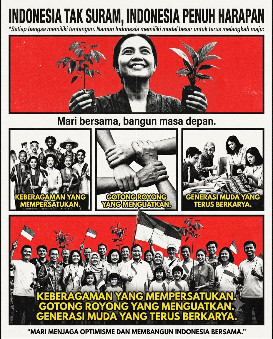 blnc_testarossa's tweet photo. indonesia tidak pernah kekurangan alasan untuk terus melangkah, karena Optimisme Bangun Negeri selalu tumbuh dari semangat persatuan. #IndonesiaTakSuram https://t.co/UGxYJf3yAg