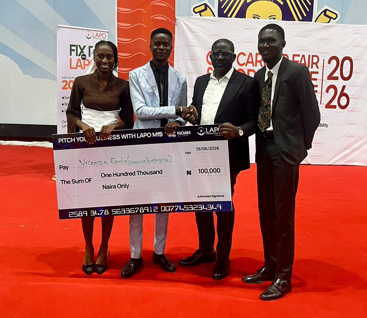 LAPO_MFB's tweet photo. The pitches. The energy. The future. β‘π
LAPO MfB at the OAU Career Fair 2026 where young Nigerian entrepreneurs showed up and showed out.
This is what backing the next generation looks like. ππΎ
#LAPOxNOAH #OAUCareerFair2026 #PitchYourBusiness #LAPOMfB #ImprovingLives https://t.co/DzLJKuykDs