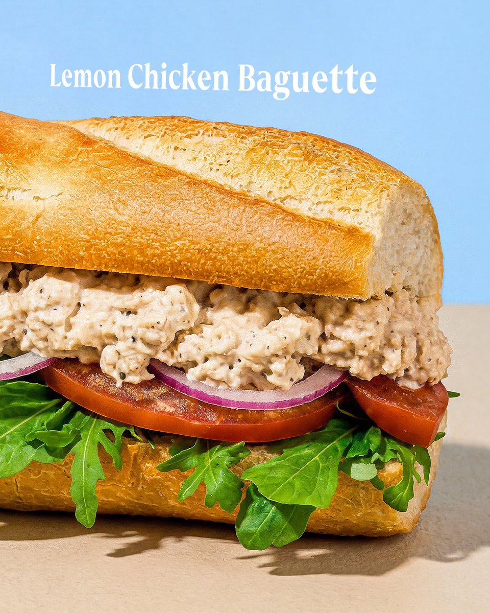 Pretksa's tweet photo. تعرفوا على Lemon Chicken Baguette 🥖🍋
خبز باجيت طازج، دجاج، ولمسة ليمون تضيف نكهة منعشة في كل لقمة.

Meet the Lemon Chicken Baguette 🥖🍋
Freshly baked baguette, tender chicken, and a hint of lemon for a bright, refreshing flavour in every bite. https://t.co/y0pRZ0Qqjh