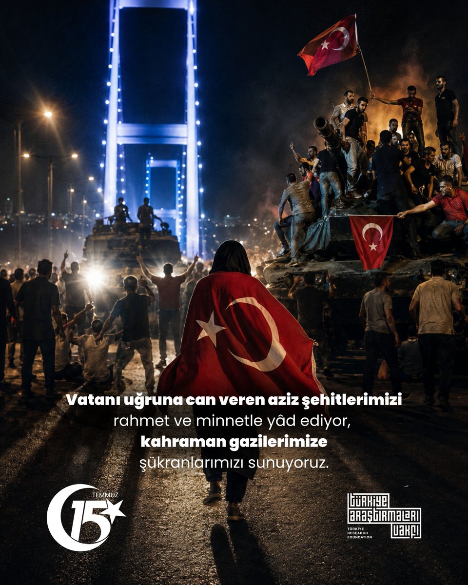 tavakfi's tweet photo. 🇹🇷 15 Temmuz Demokrasi ve Milli Birlik Günü kutlu olsun!

Vatanı uğruna can veren aziz şehitlerimizi rahmet ve minnetle yâd ediyor, kahraman gazilerimize şükranlarımızı sunuyoruz. https://t.co/J4oReKbpIg