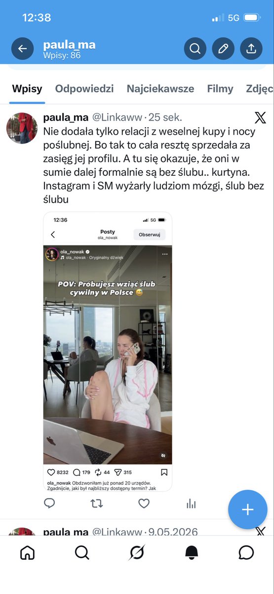 Linkaww's tweet photo. @sknerus_ Makowka to pikuś kumacie że cały ten cyrk Oli Nowak ze ślubem był na pokaz, bo na dobrą sprawę ona dalej jest panną a on kawalerem 😅😅 https://t.co/7UhpuT4h9r