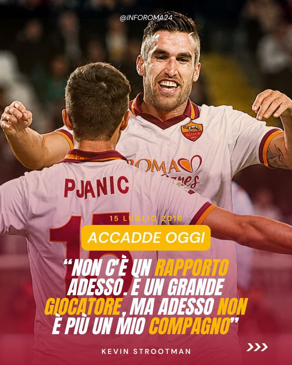 inforoma24's tweet photo. 🟡🔴 Accadde oggi, 15 luglio 2016: durante una conferenza stampa, Kevin #Strootman commenta così il passaggio di Miralem #Pjanic dall’#ASRoma alla #JuventusFC.
❌ Inoltre, la ‘Lavatrice’ afferma che lui non vestirebbe mai i colori bianconeri. https://t.co/bBW3QeWZGb