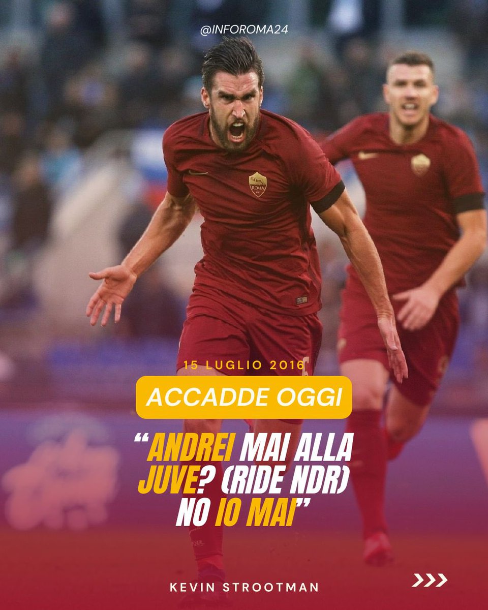 inforoma24's tweet photo. 🟡🔴 Accadde oggi, 15 luglio 2016: durante una conferenza stampa, Kevin #Strootman commenta così il passaggio di Miralem #Pjanic dall’#ASRoma alla #JuventusFC.
❌ Inoltre, la ‘Lavatrice’ afferma che lui non vestirebbe mai i colori bianconeri. https://t.co/bBW3QeWZGb