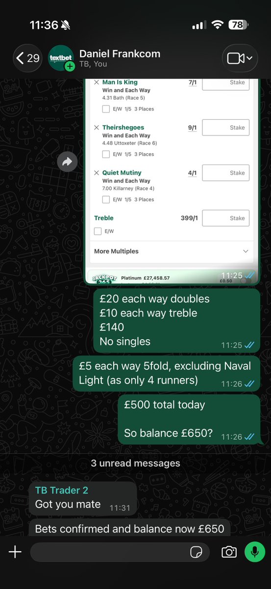 DFrankcom's tweet photo. Have played a very tailored stakes win ‘patent’ on the shorter ones… and then a tailored stakes each way trixie on the bigger ones 

Of course a very small each way acca too

LFG @textbet - taking you to the cleaners today 🍻 https://t.co/7g9YPbLvu3