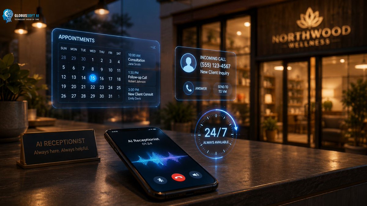 globussoft_ai's tweet photo. That missed call wasn't just a call; it was someone choosing your business. 📞

An AI receptionist answers 24/7, books appointments instantly &amp; never has an off day

7 benefits your competitors already know 👇
https://t.co/GhuidihouV

#AIReceptionist #SmallBusiness
#AIAutomation https://t.co/hIffdFPVWB