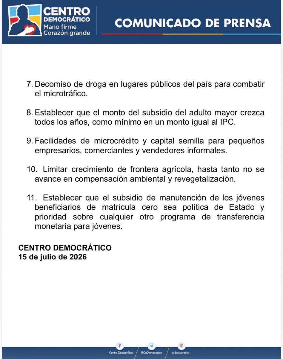 AlvaroUribeVel's tweet photo. El Centro Democrático presentará el 20 de julio un conjunto de proyectos. Aquí algunos. https://t.co/U2XrjOR6yh