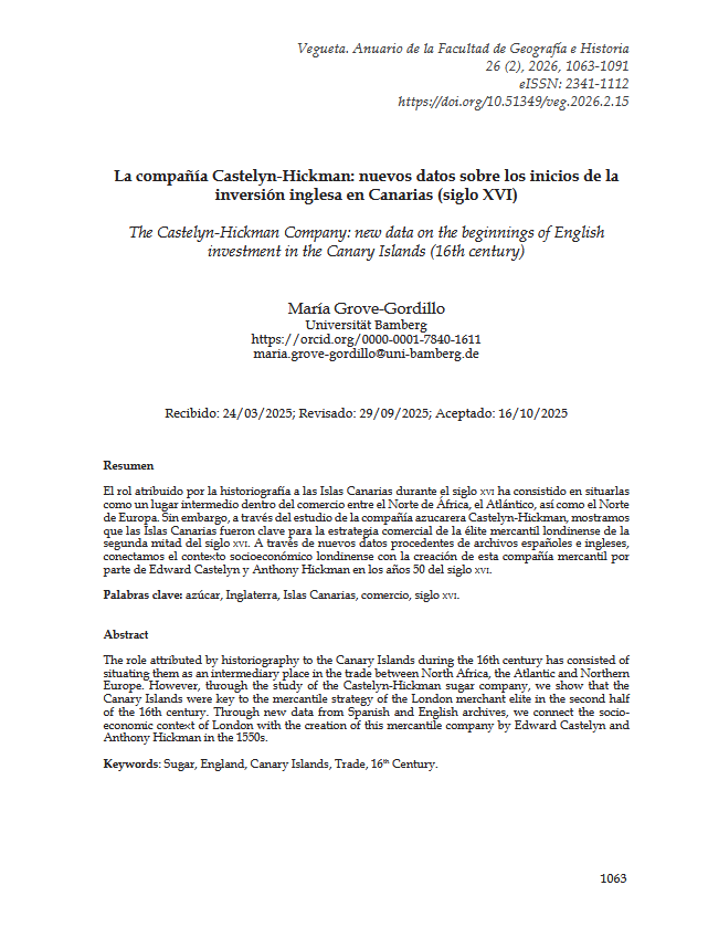 HistGrove's tweet photo. Mi nuevo artículo ya está disponible para su descarga en la web de la revista Vegueta. Anuario de la Facultad de Geografía e Historia:

📑La compañía Castelyn-Hickman: nuevos datos sobre los inicios de la inversión inglesa en Canarias (siglo XVI).

Link: https://t.co/GNqxYEDsiA https://t.co/OgIiZLMRMc