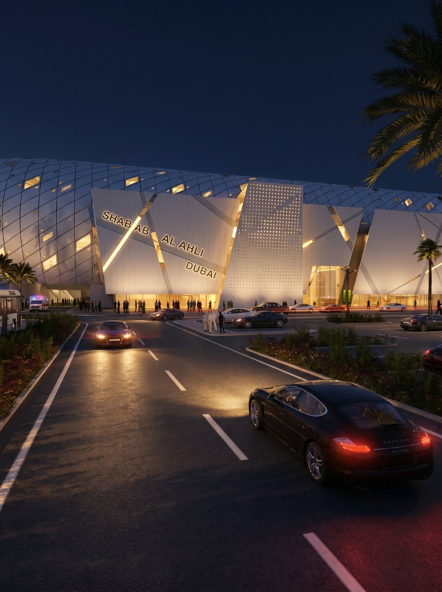 OBEArchitects's tweet photo. Shabab Al Ahli Stadium: Designed for fans, built for the game. Located in Dubai, it features 20,000 seats with a bold vision to bring spectators closer. Modern design, clear geometry, and dynamic atmosphere by OBE Architecture. https://t.co/GcwU2uiQOq