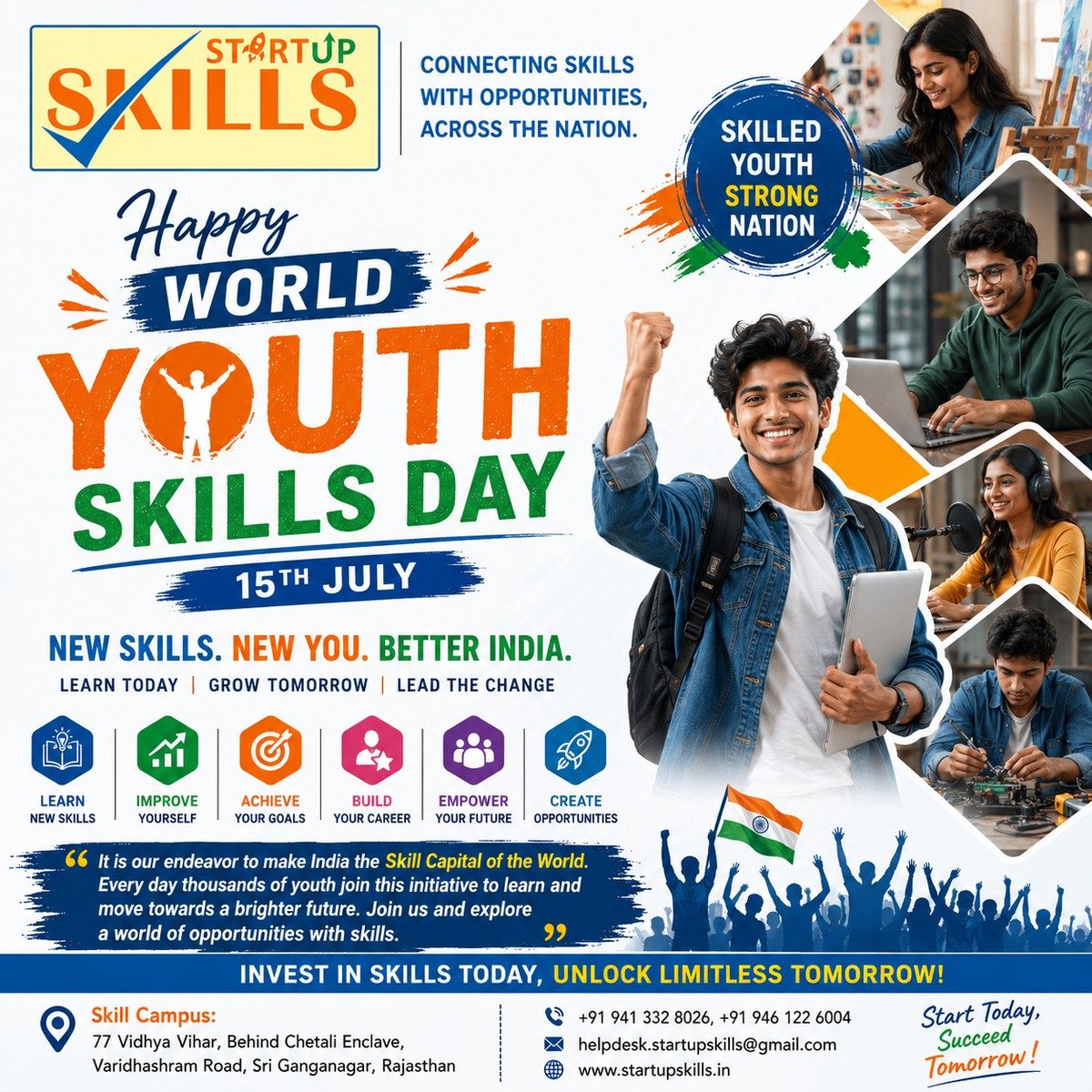 _StartupSkills's tweet photo. 🌟 Happy World Youth Skills Day! 🌟

Today, we celebrate the power of learning, innovation, and skill development that transforms dreams into achievements. https://t.co/7stKA7dBIR