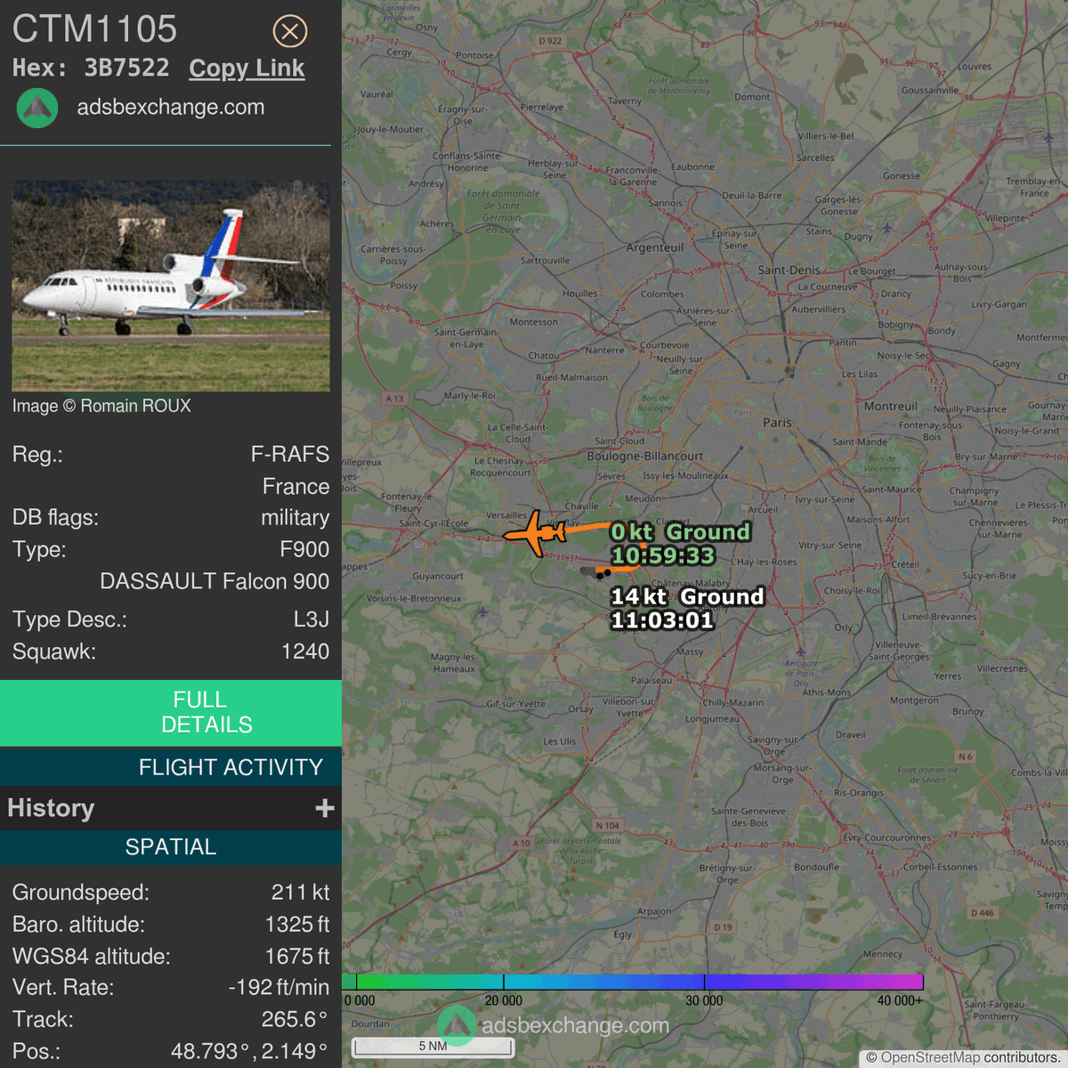 FlottePresident's tweet photo. 🛫 Un Dassault Falcon 900EX EASy 🇫🇷 République Française vient de décoller près de Villacoublay/Vélizy, France.
Vol #CTM1105, immatriculation #FRAFS.
Suivre le vol : https://t.co/1fnGz8CoES https://t.co/M02HvcjdnQ