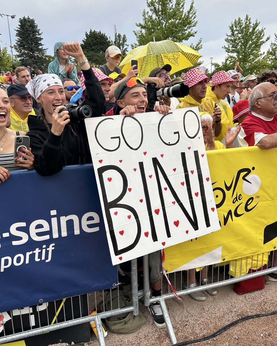 NSNCyclingTeam's tweet photo. The @GrmayeBiniam fan club is here in Vichy!

🇫🇷 #TDF2026 #WeAreNSN | @weare_nsn https://t.co/ZZ2GplXIOy