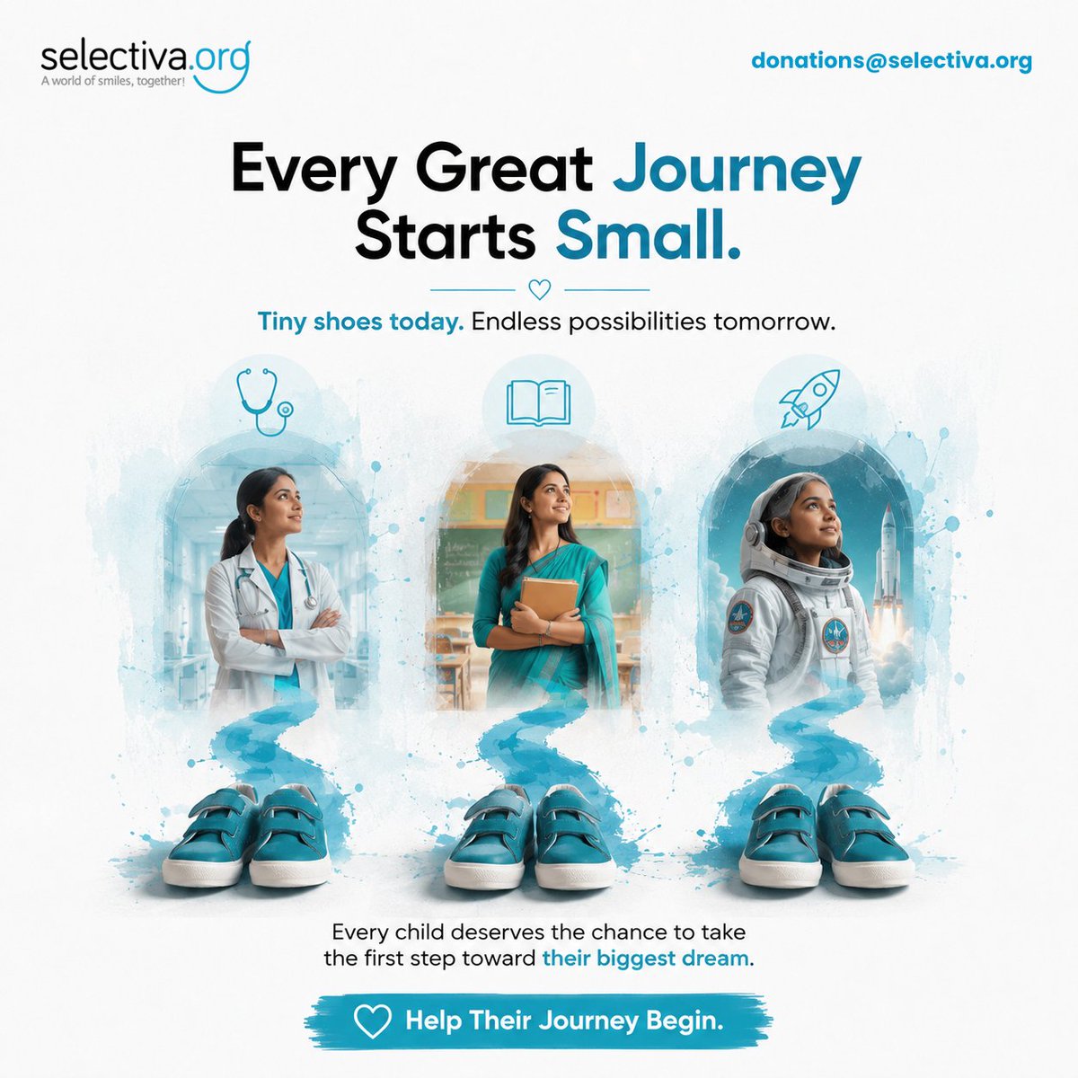 SelectivaOrg's tweet photo. A tiny pair of school shoes may one day walk the halls of a hospital, inspire young minds in a classroom, or even leave footprints among the stars.
At https://t.co/MAUAggFZn1, we believe every child deserves the chance to take that first step toward their biggest dream. https://t.co/2pyxAMdG3x
