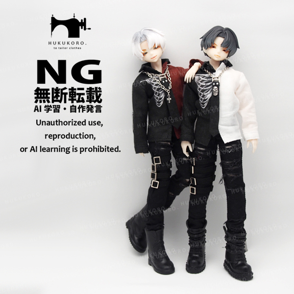 hukukoro_doll's tweet photo. 【自社サイト受注販売のご案内】
肋骨プリントバイカラーシャツ
レッグベルトダメージパンツ
ロザリオネックレス
ネクタイ

受注期間：7/18（土）22時から7/19（日）23∶59
※8月末頃から順次発送予定

シチリアの追憶＆1/12ボディにご着用いただけます🌸
どうぞ、よろしくお願いいたします🙇✨ https://t.co/zQyTQCfWWq