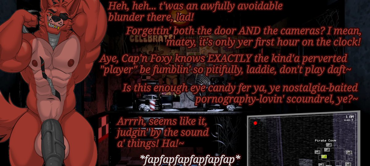 prnwlf's tweet photo. POV: You dust off FNaF 1 for the first time in years, for a very... 'specific' reason. 🤭 Guess you haven't been the first weirdo pornfag gooner boy to come back~ 😉 https://t.co/KdCI6C7xoN