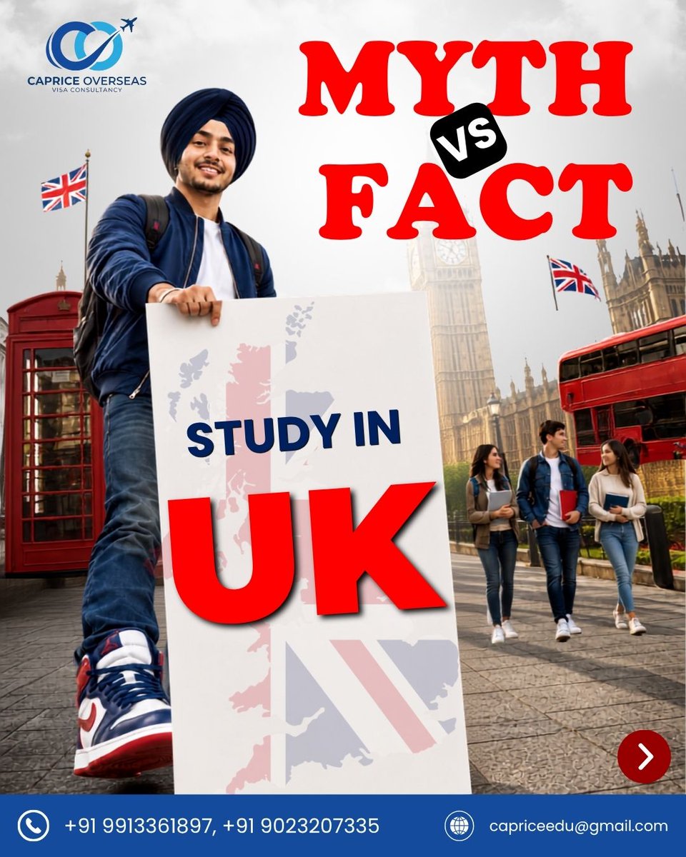 Capriceoverseas's tweet photo. Every year, students lose their UK dream over 4 avoidable myths. 

Thinking your admission secures your visa? It doesn't. 
Submitting ""any"" financial proof? Risky. Ignoring small errors? Costly.

#capriceoverseas #ukstudyvisa #visa #myths&amp;facts #trending #fyp #explorepage https://t.co/IwPjIv81fr