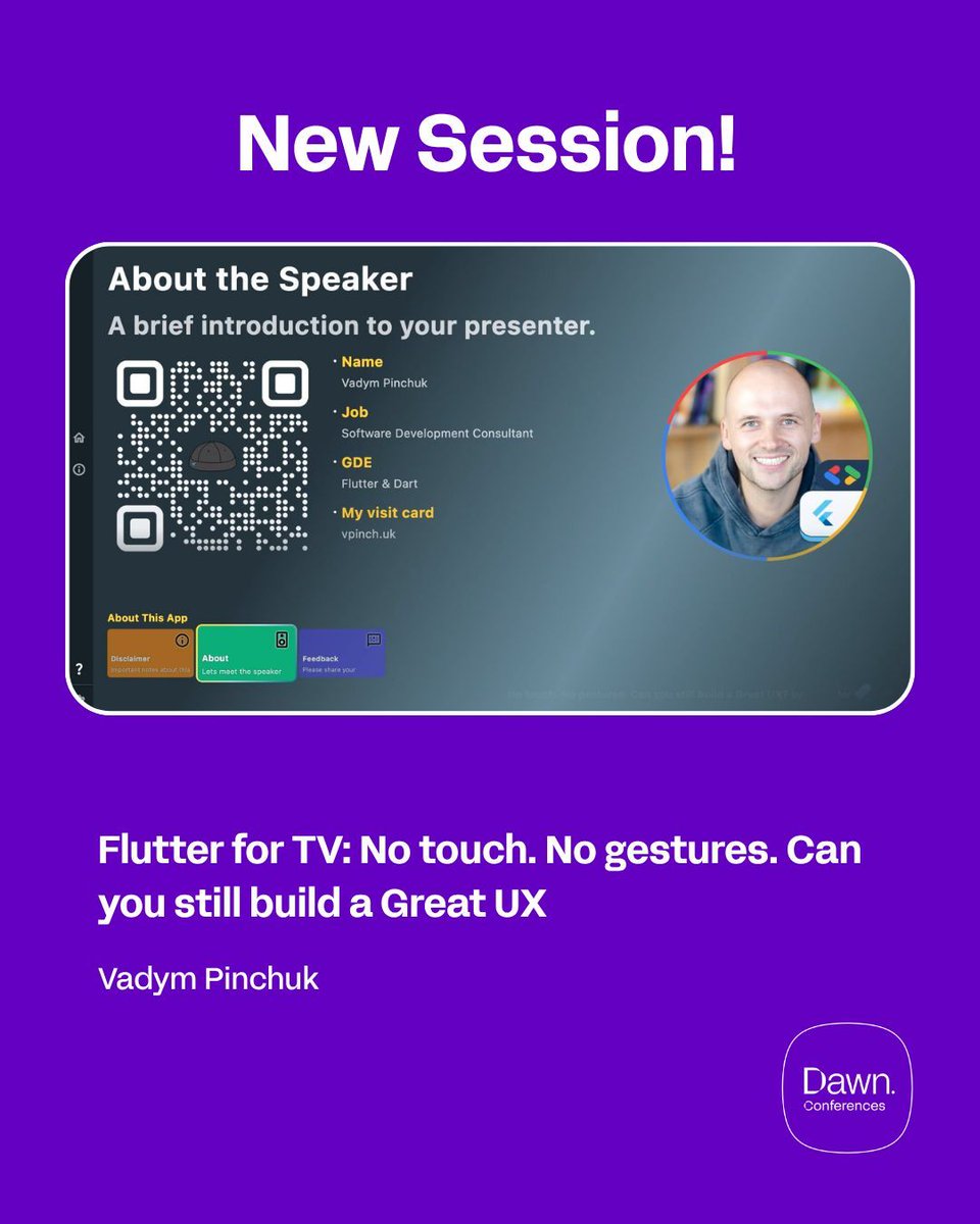 Appdevcon's tweet photo. Vadym Pinchuk presents 'Flutter for TV: No touch. No gestures. Can you still build a Great UX?' at Appdevcon. Watch the recording and pick up practical developer insights. 

🎥 https://t.co/5SeGZFSFpN 

#developers #programming https://t.co/mtHWuEsZku