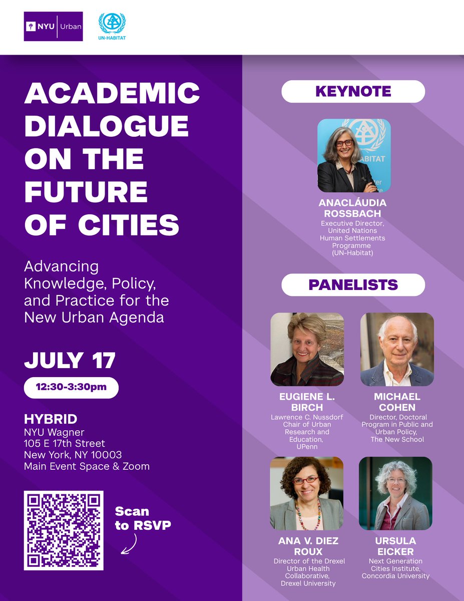 AnacludiaRossb1's tweet photo. This Friday, I'll join @NYUWagner for an Academic Dialogue on the Future of Cities.

As we mark the mid-term review of the #NUA, we'll discuss how research, innovation and partnerships can help deliver adequate housing, resilience and inclusion over the next decade.

Join us. https://t.co/Gb64HGwj9B