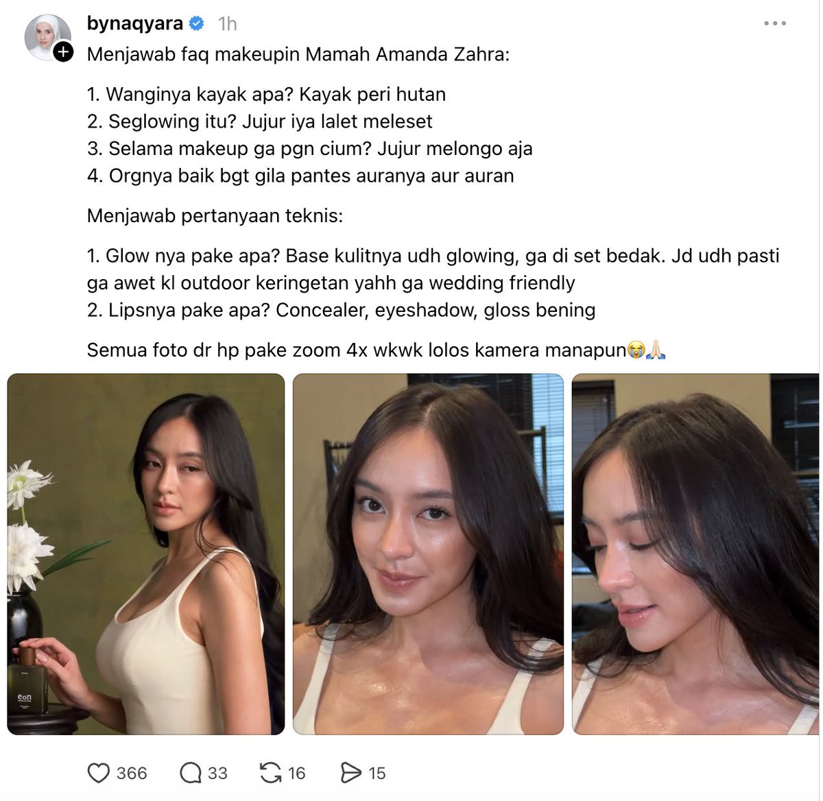 insidefolkative's tweet photo. Lucu banget MUA nya Amanda Zahra jawab-jawabin pertanyaan netizen perihal makeup-in Amanda kemarin ini, salfok juga beliau bilang Amanda di semua angle lolos kamera saking cantiknya 😂😂🤣🤣🤣 https://t.co/v8xcCV2EXg