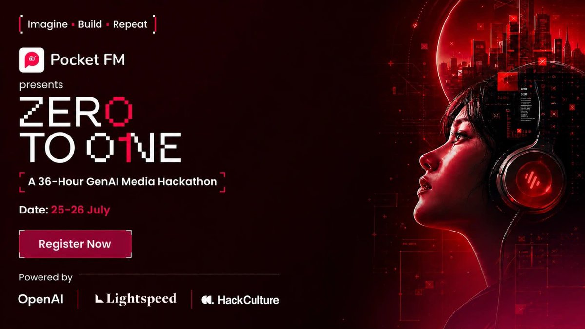 Hack_Culture's tweet photo. @PocketFM_App presents ZERO TO ONE.
36-hour GenAI Hackathon. Build a product, get hired.
Powered by @OpenAI and @LightspeedIndia
25 to 26 July | Bangalore
Register by 22 July 👇
https://t.co/KmhDoWwILp
#Buildnow https://t.co/VOHbONhm6b