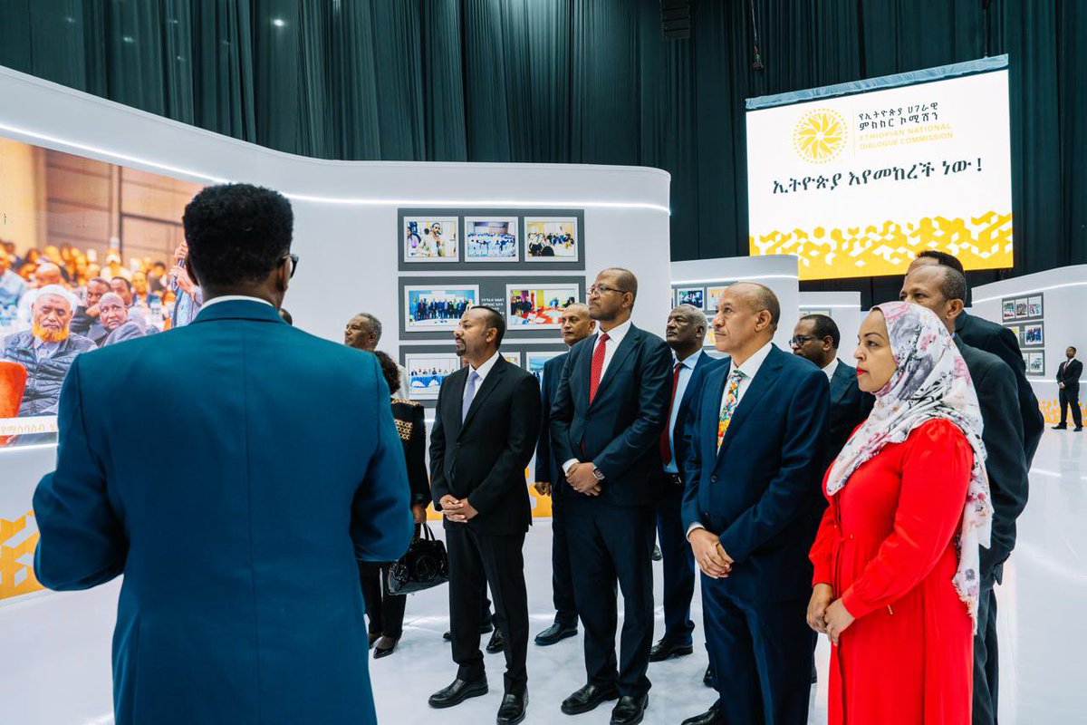PMEthiopia's tweet photo. Prime Minister Abiy Ahmed, alongside high-level government officials and Ethiopian National Dialogue Commission leadership, toured an exhibition tracing the four-year journey of the National Dialogue process. 

#PMOEthiopia https://t.co/oLFV1ac5b8