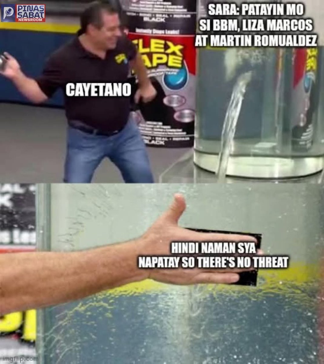 coachjarret's tweet photo. Kapag ang solution ay parang Flex Tape...
Pinipilit takpan ang issue kahit kitang-kita pa rin ang tagas. 😂💦
Hindi lahat nadadaan sa "okay na yan." 😅
#PinasSabatWithCoachJarret #FlexTapeMeme #PoliticalSatire #PinoyMemes #TrendingPH #HumorPH https://t.co/71e7MmZ6GK