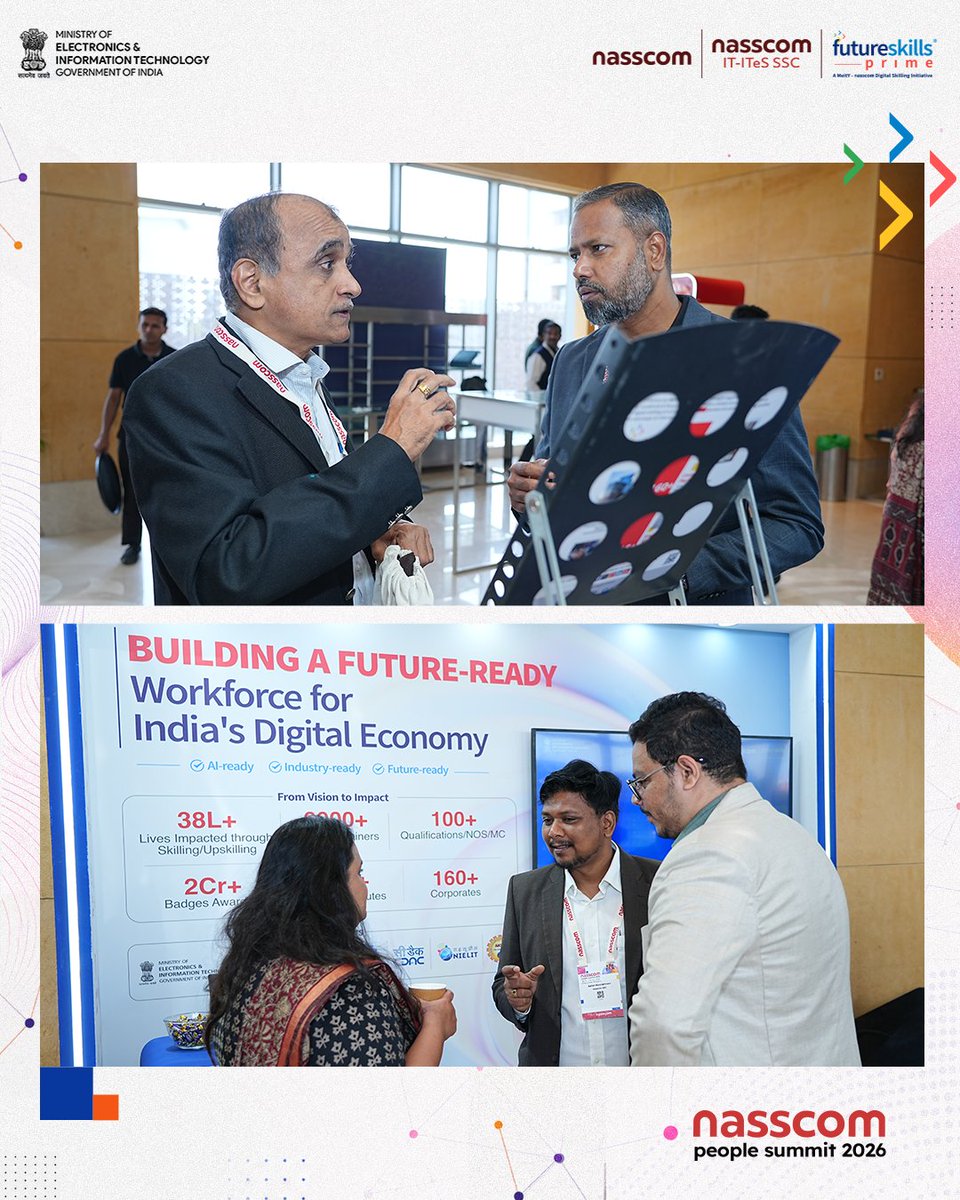 fsprimeofficial's tweet photo. At Nasscom People Summit 2026, the FutureSkills Prime booth became a hub for conversations on AI readiness, digital skills, and building a workforce prepared for what lies ahead. https://t.co/Gmxtn94t5M