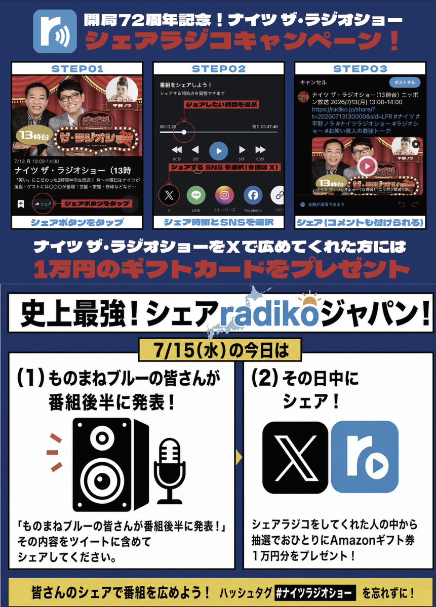 開局72周年記念！#ナイツラジオショー シェアradikoキャンペーン