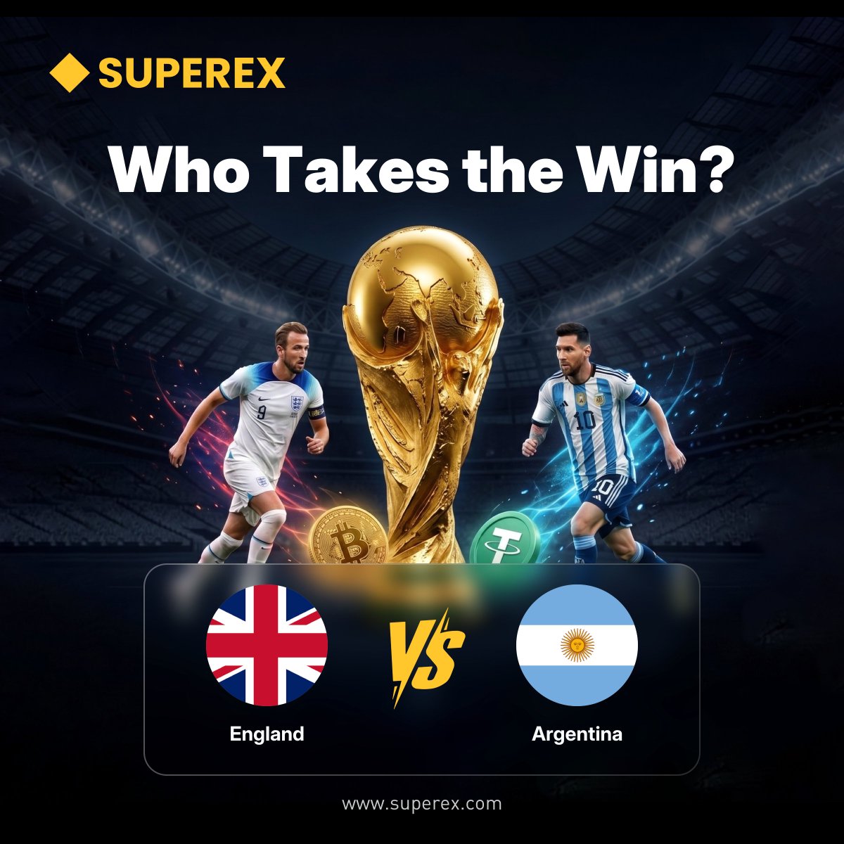 SuperExet's tweet photo. ⚽ England 🇬🇧 vs Argentina 🇦🇷

A place in the World Cup Final is on the line. Who are you backing? 👀

🎁 30 USDT Giveaway
• 6 Winners
• 5 USDT Each
To enter:
✅ Follow @SuperExet
❤️ Like &amp; Repost
💬 Comment your prediction + UID https://t.co/dCoHGnmh6e