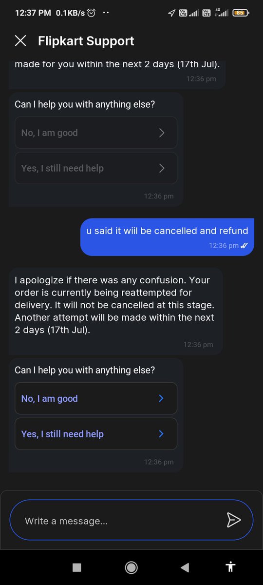 palanisamyrv's tweet photo. Dear @Flipkart @flipkartsupport what is actually happening with my Samsung Galaxy F70e order? In the last few minutes alone, your support bot has given me 3 different updates: 1️⃣ Order will be cancelled within 24 hours. 2️⃣ Order will NOT be cancelled.  @SamsungIndia https://t.co/NA9fAeqNwY