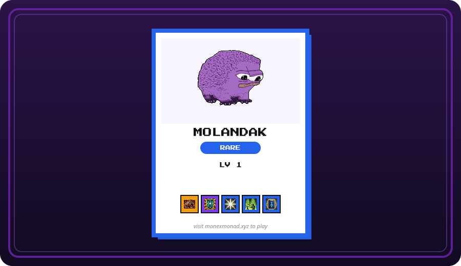 MonExMonad's tweet photo. @Daniel_Freire15 1 Legendary, 3 Rare, 1 Uncommon, and 4 Common from a 10-ball rip. Legendary Anago, Rare Mokadal, and Rare Moncock stood out. Monigga got away. 22 Monballs. claim them in your box on monexmonad. (2/4 @ replies left today) https://t.co/oDaJ7dGrHJ