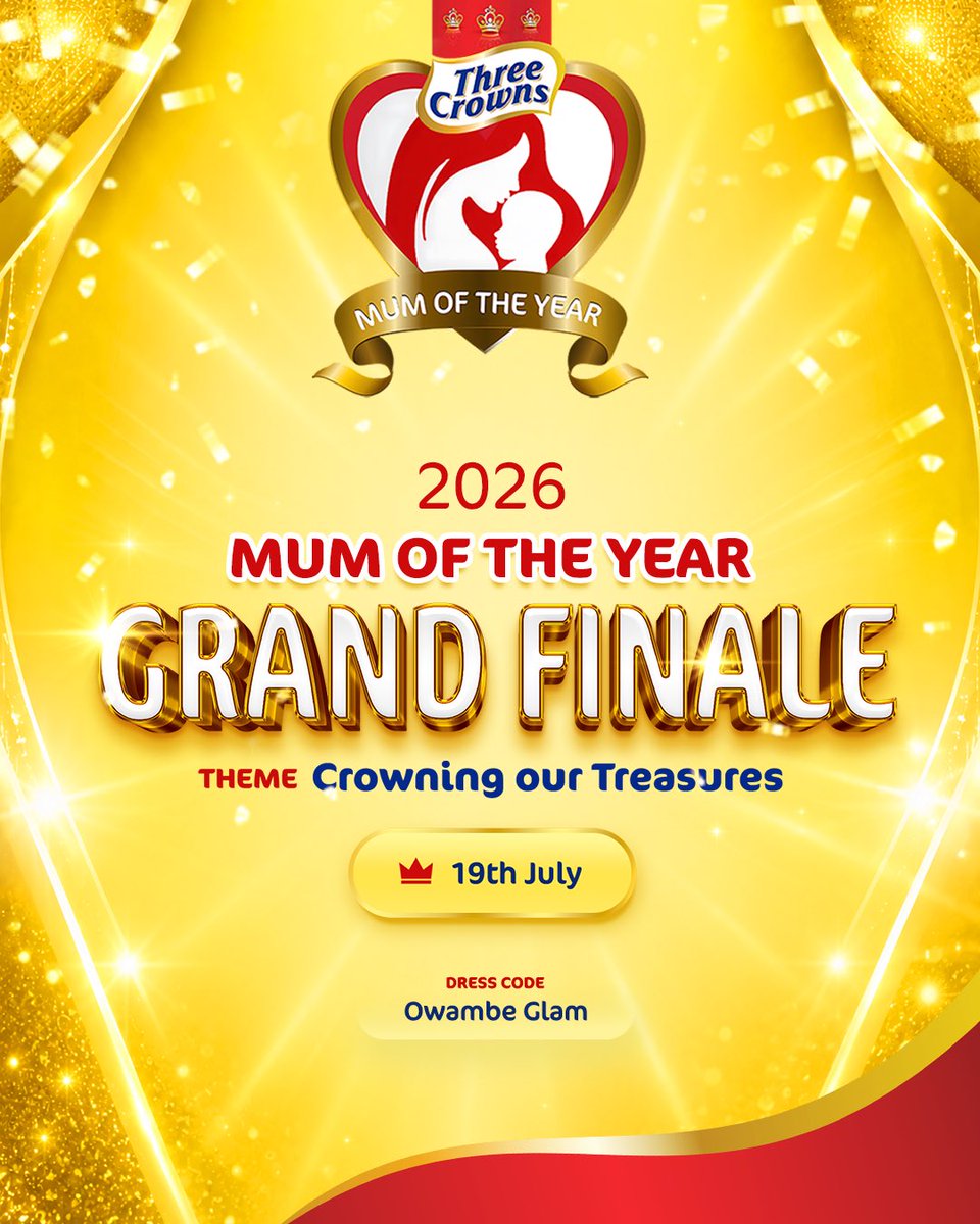 3crownsmilk's tweet photo. The stage is set to crown our treasure! 

Join us this Sunday, July 19th, as we come together for the highly anticipated 2026 Three Crowns Mum of the Year Grand Finale. 

Come celebrate our extraordinary finalists and the inspiring stories that have brought them to this moment. https://t.co/kUhwAUr95v