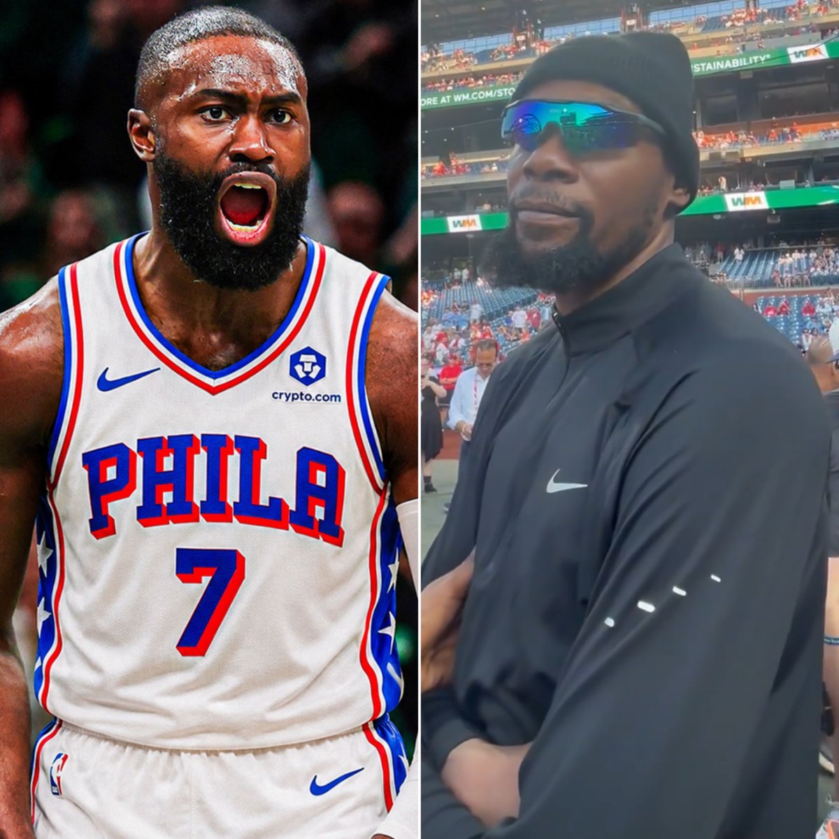 brasilcoast2's tweet photo. 🗣️ - Jornalista: 

“Kevin, você ficou surpreso com a troca do Jaylen Brown para o Celtics?”

🗣️ - Durant:

“Surpreso? Irmão… eu vi Luka Doncic sendo trocado no meio da madrugada, NADA MAIS me surpreende. Essa é a nossa NBA.”

🗣️ - Jornalista:

“E o que você acha de Jaylen em Philly?”

🗣️ - Durant:

“Perigoso… Perigoso… Perigoso… Estou feliz por ele, um recomeço fresco pra ele.”

🎙️ - @JClarkNBCS