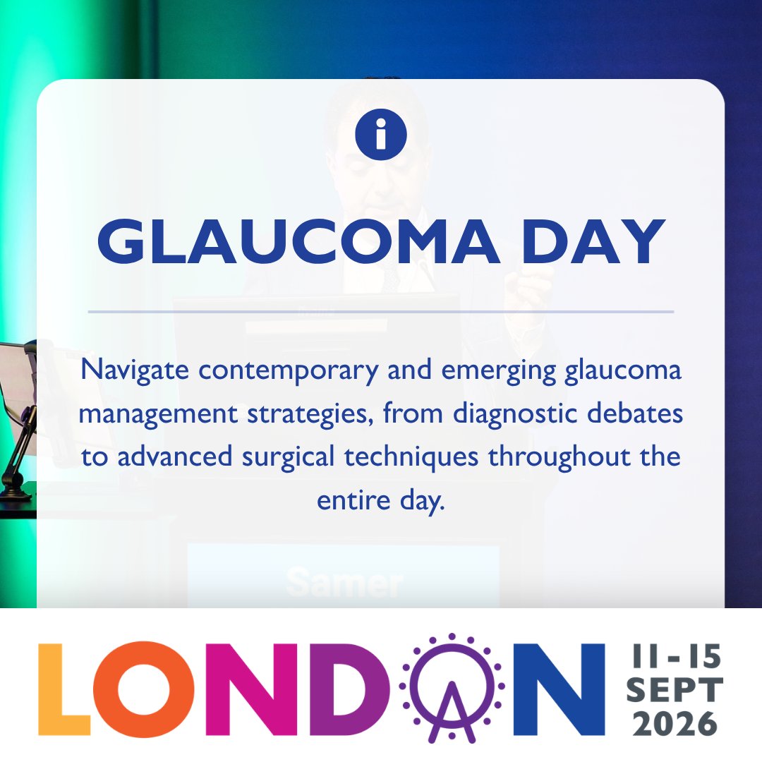 ESCRSofficial's tweet photo. Glaucoma Day brings together experts from ESCRS and EGS for a dedicated programme covering contemporary management strategies, evolving treatment approaches, and the surgical techniques shaping clinical decision-making today. Add this session to your Congress agenda: Link in bio https://t.co/dSIp8UwcRn