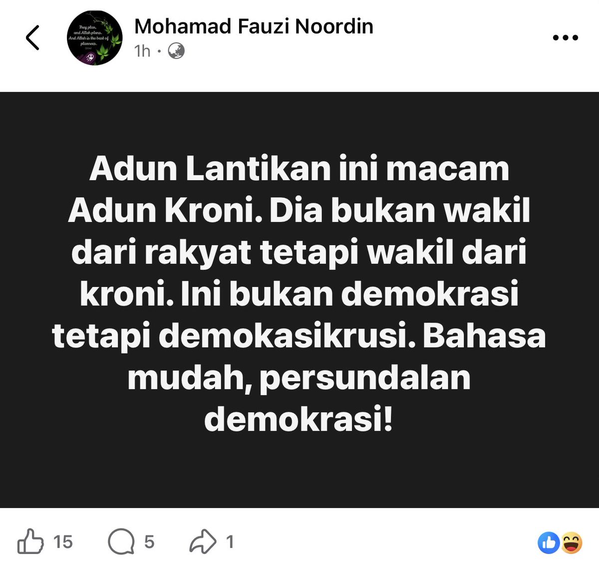 iskandarzulfi14's tweet photo. ADUN LANTIKAN = Persundalan Demokrasi https://t.co/5ORu6or0ML