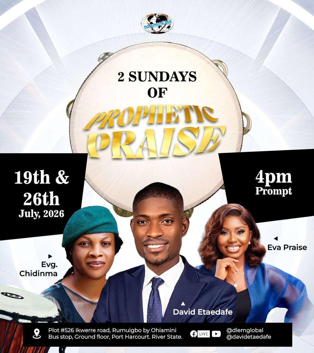 dlem_global's tweet photo. Join us for 2 Sundays of Prophetic Praise as we lift our voices and witness the supernatural move of God.  

This is your invitation to an unforgettable atmosphere of prophetic praise and undeniable testimonies.  
 #dlemglobal #PropheticPraise #July #trending https://t.co/bY7rlxu844