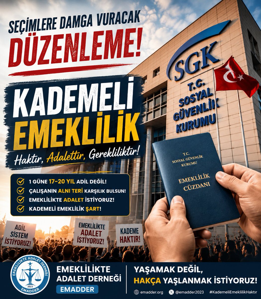 Mozdemir3457's tweet photo. Toplumda büyük bir huzursuzluk var.
Adalet istiyoruz ve adil bir emeklilik sistemi istiyoruz.

17-20 yıl gibi uçurumların olmadığı 4️⃣3️⃣ ten başlayan kademe düzenlemesi bekliyoruz...

@Akparti
@MHP_Bilgi
@EmadDernegi
#KademeHakkınıİstiyor
@rprefahpartisi
@herkesicinCHP https://t.co/TFauup8T6n