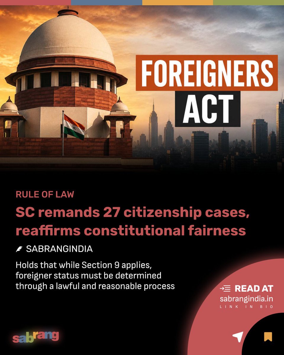 sabrangindia's tweet photo. SC Sends Back 27 Citizenship Cases, Reinforces Principles of Fairness and Natural Justice

#SupremeCourt #CitizenshipRights #IndiaNews #sabrangindia

https://t.co/Og9eosGhdQ https://t.co/o38IEqDh4a