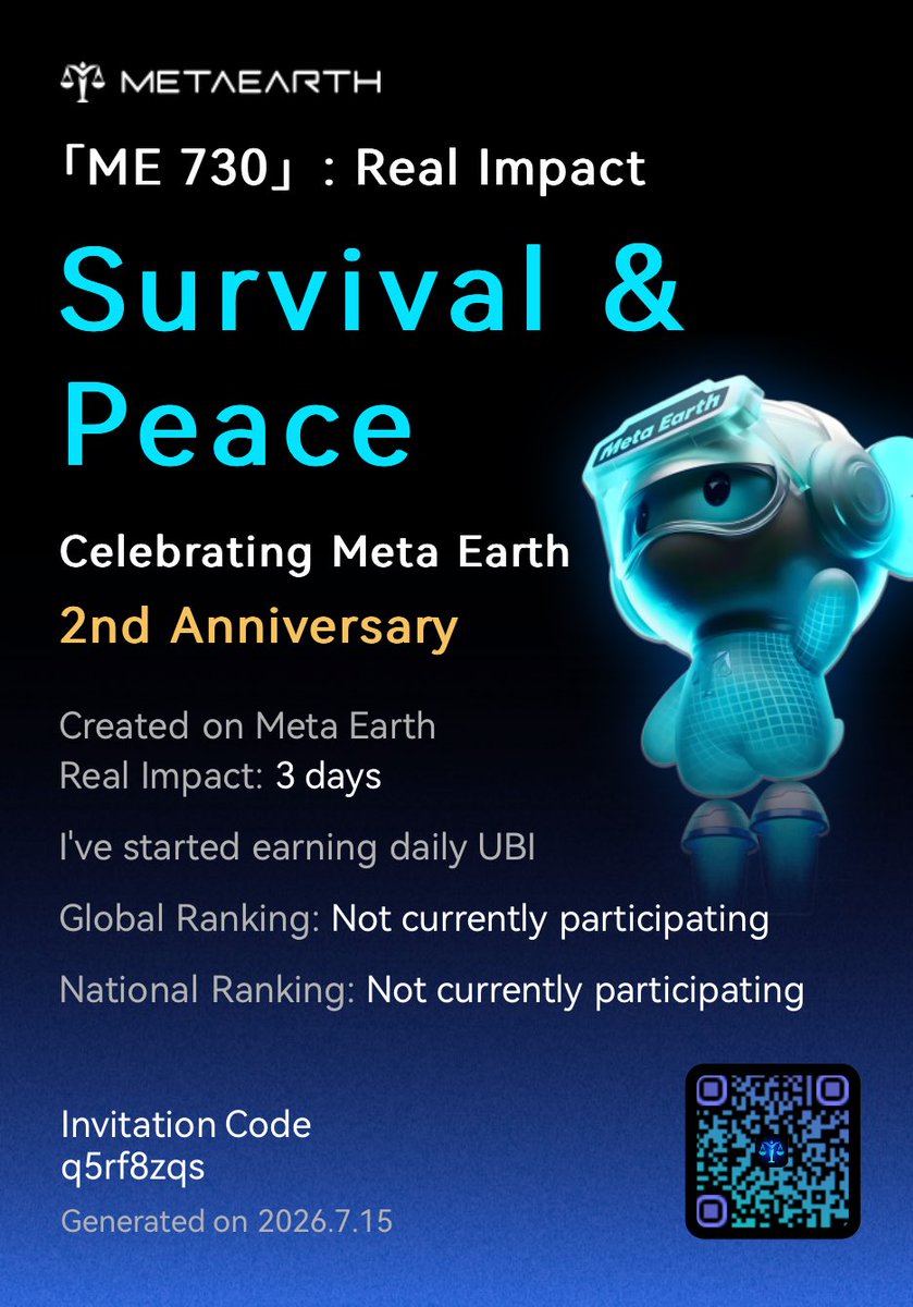 ibnufatah1's tweet photo. 「ME 730」: Real Impact
I’ve started earning daily unconditional basic Income and helping more people do the same. Create your impact with us and win up to $20,000 in rewards! Join here:
https://t.co/SDahLCjF0j
#ME730 #MetaEarth #MyMetaEarthStory https://t.co/nyYZ8LLG9T