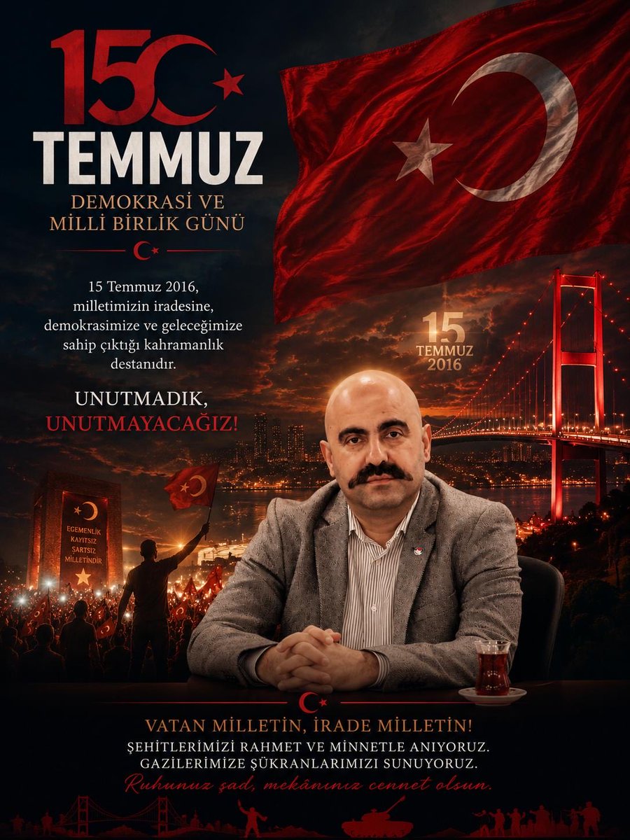RmaUlast's tweet photo. 🇹🇷 15 Temmuz; vatanı, milleti ve bayrağı savunma noktasında tek yürek oluşumuzun adıdır.
Türk Milleti o gece sadece bir darbeyi bertaraf etmedi. İhaneti ve esareti reddetti 
15 Temmuz’un yıl dönümünde şehitlerimizi rahmetle anıyor, gazilerimize minnetlerimizi sunuyoruz. https://t.co/LxnKOvvA0q
