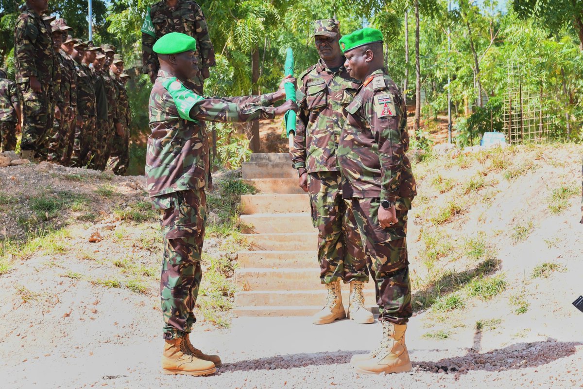 aussom_'s tweet photo. The outgoing AUSSOM @kdfinfo Sector II Commander, Brig. Edward Banda on July 14 handed over command to Brig. Joel Maiyo during a ceremony at the Sector HQs in Kismayo. At the Dhobley Main Operating Base (MOB), Brig. Morris Wasomi also handed over command to Col. Paul Nalimo, ensuring continuity at one of the sector's key operational bases.

Brig. Banda thanked the officers and troops for their professionalism, dedication and resilience throughout their tour. He also expressed gratitude to the Federal Government of Somalia, the Jubaland State leadership, the @_AfricanUnion, mission partners and the local community for their support, before leading a minute of silence in honour of those who made the ultimate sacrifice in the pursuit of peace.

Brig. Maiyo pledged to build on the gains of his predecessor and continue working with Somali Security Forces, the @_AfricanUnion and other stakeholders to strengthen #security and advance AUSSOM's mandate. At Dhobley MOB, Col. Nalimo committed to sustaining operational effectiveness, enhancing troop welfare and upholding @kdfinfo's professionalism. #AUSSOMInTheSectors