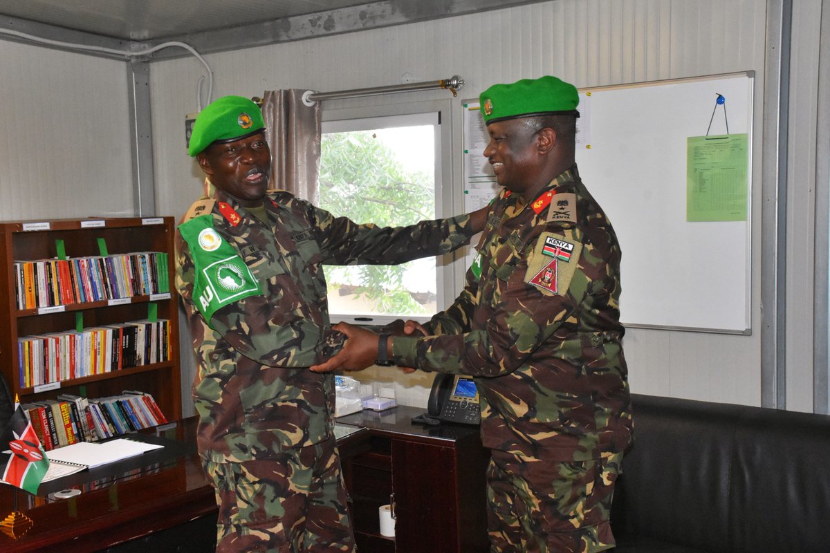 aussom_'s tweet photo. The outgoing AUSSOM @kdfinfo Sector II Commander, Brig. Edward Banda on July 14 handed over command to Brig. Joel Maiyo during a ceremony at the Sector HQs in Kismayo. At the Dhobley Main Operating Base (MOB), Brig. Morris Wasomi also handed over command to Col. Paul Nalimo, ensuring continuity at one of the sector's key operational bases.

Brig. Banda thanked the officers and troops for their professionalism, dedication and resilience throughout their tour. He also expressed gratitude to the Federal Government of Somalia, the Jubaland State leadership, the @_AfricanUnion, mission partners and the local community for their support, before leading a minute of silence in honour of those who made the ultimate sacrifice in the pursuit of peace.

Brig. Maiyo pledged to build on the gains of his predecessor and continue working with Somali Security Forces, the @_AfricanUnion and other stakeholders to strengthen #security and advance AUSSOM's mandate. At Dhobley MOB, Col. Nalimo committed to sustaining operational effectiveness, enhancing troop welfare and upholding @kdfinfo's professionalism. #AUSSOMInTheSectors
