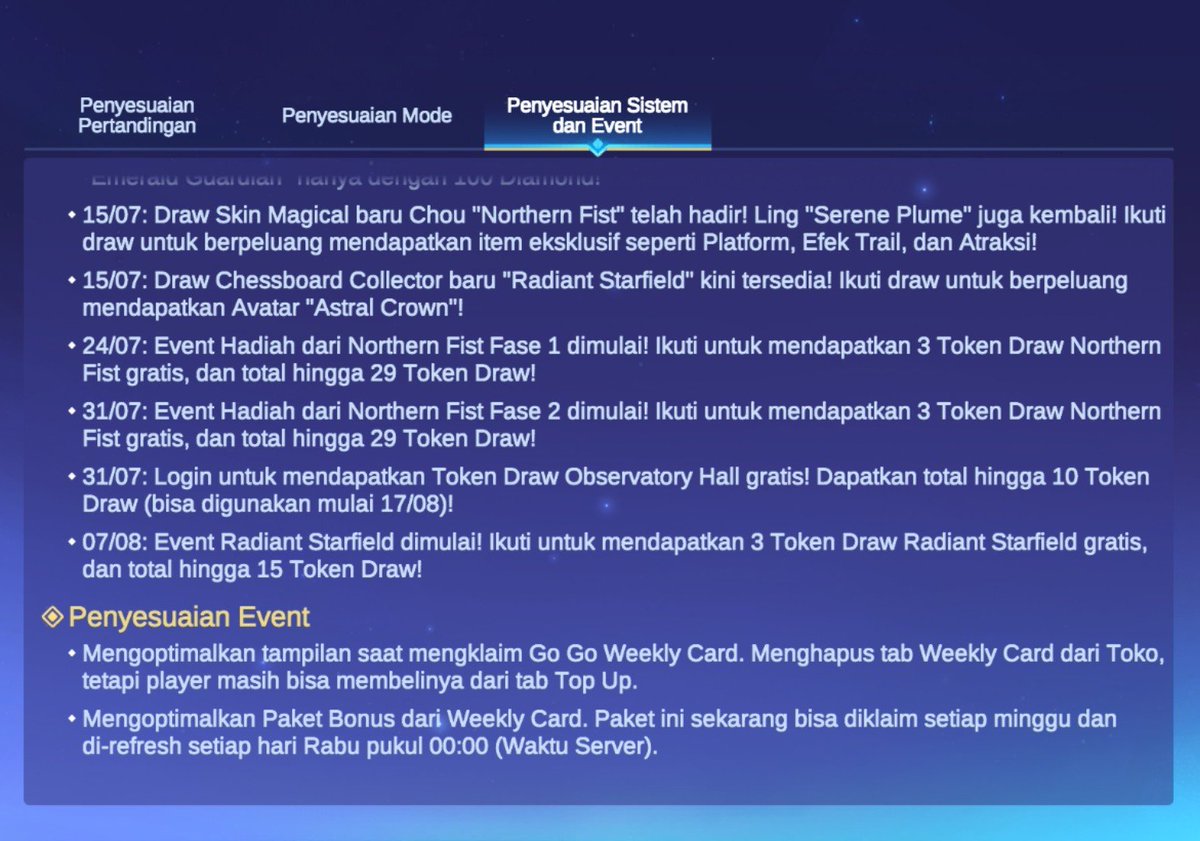 MFatih098's tweet photo. Update Original Server 15 Juli 2026 Part 3

Event yang akan datang kedepannya, dan sekarang ada sistem ban 4 untuk player yang sudah di mytik ke atas. 

#event #mcgg #magicchessgogo #update https://t.co/XNHncGJX7P